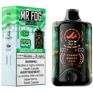 Raz Vape Near Me 10 Sour Mint Mr Fog Aura 60K Puffs Disposable Vape