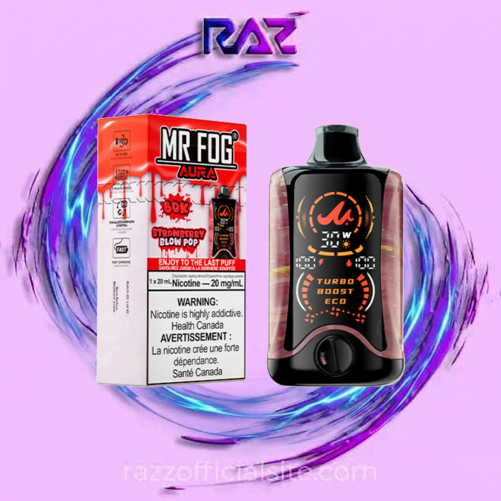 Strawberry Blow Pop Mr Fog Aura 60K Puffs Disposable Vape 1 Strawberry Blow Pop Mr Fog Aura 60K Puffs Disposable Vape