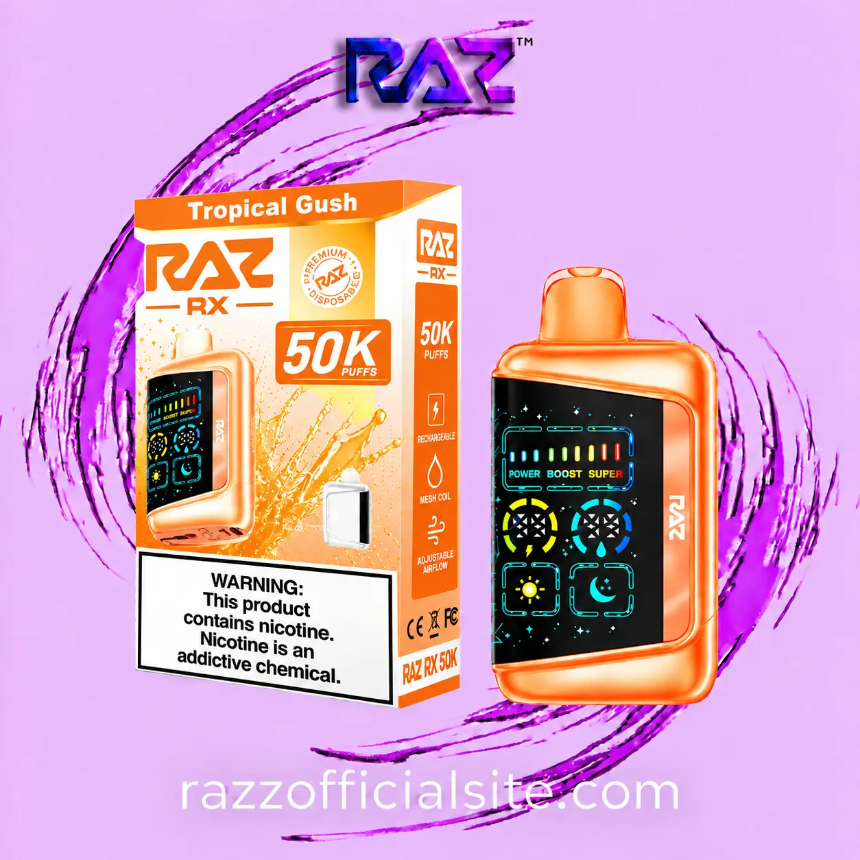 Tropical Gush Raz Rx 50K Puffs Disposable Vape - 5 % Nic 1 Tropical Gush Raz Rx 50K