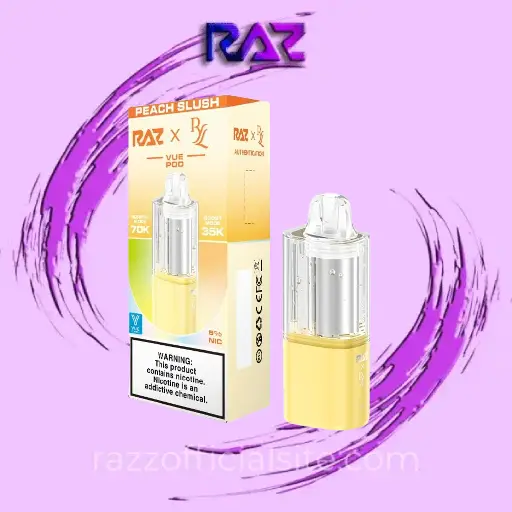 Peach Slush Raz Ryl Vue 70K Disposable (Only Pod) 1 Peach Slush Raz Ryl Vue 70K Disposable (Only Pod)