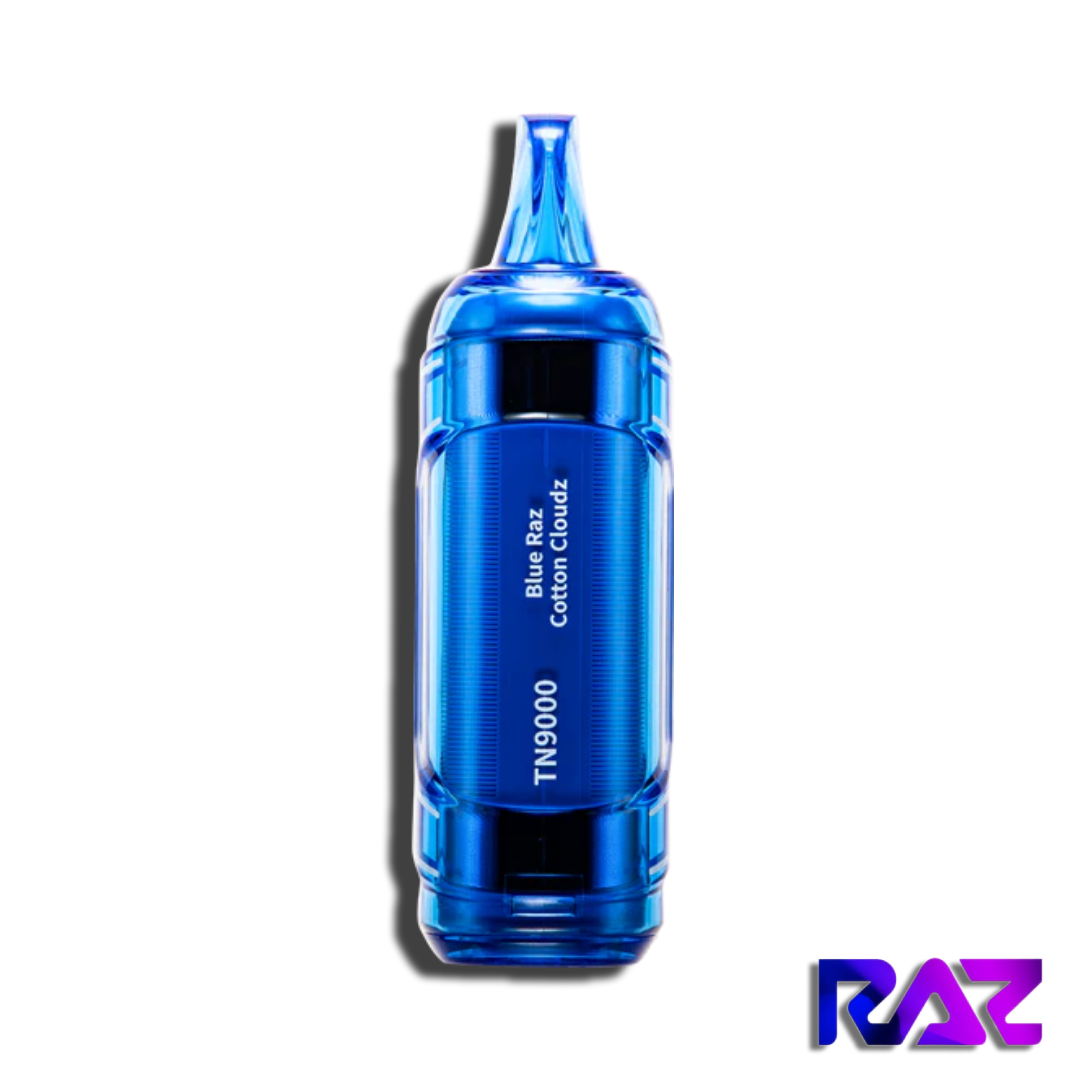 Blue Raz Cotton Cloudz Vape - Tn9000 2 Blue Razz Cotton Cloudz - Raz Tn9000 Disposable Vape Side View